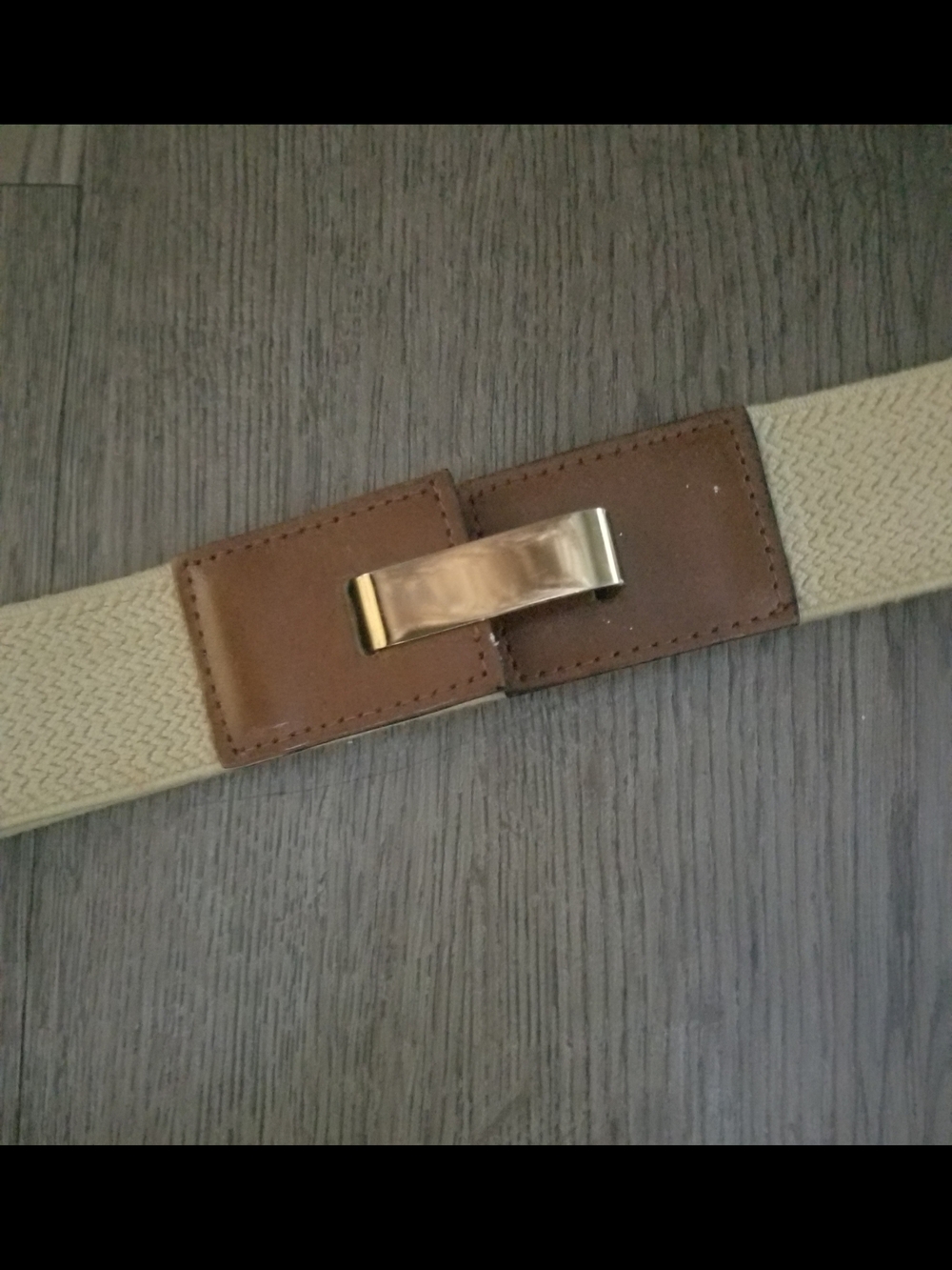Women's Vintage Canvas and Leather Clip Belt in Beige and Brown